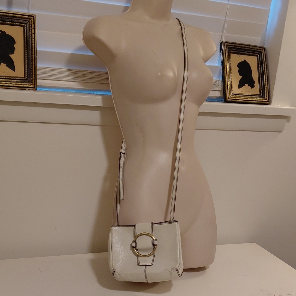 HOBO Cream Crossbody Bag with Brass Buckle